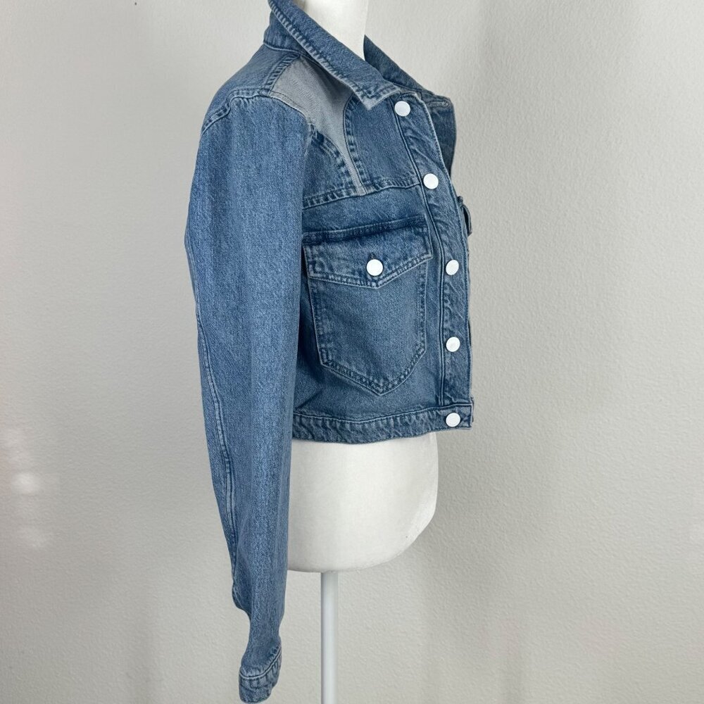 Triarchy Reverse Stirrup Denim Jacket Size Small Two Tone Cropped - Picture 2 of 11